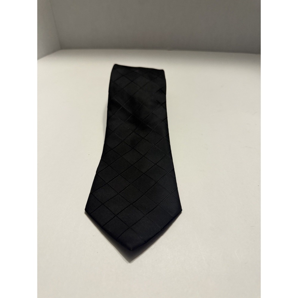 Van Heusen Mens Tie Black Tonal Grid Diamond Pattern Formal Business Necktie